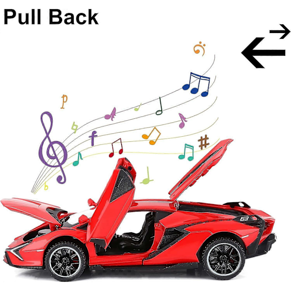 Leikkiauto Lambo Sian FKP3 Metallimalliauto Valoilla ja Äänellä Takaisinvetävä Leikkiauto Pojille 3+ (Punainen)