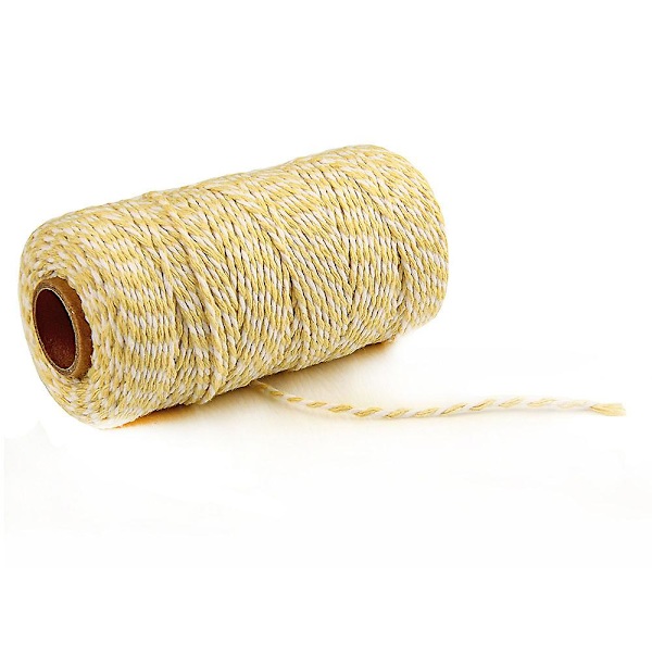 2mm 100m Bomullssträng Garn 2-trådig Flerfärgad Semester Dekorativ Randig Tråd För DIY Hantverk Present Bakning Inpackning Yellow-White