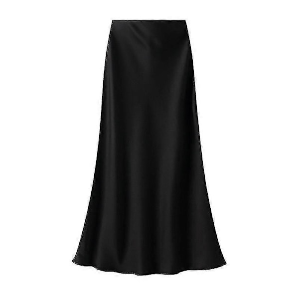 Sateng Midi Skjørt Høy Midje Lange Skjørt For Kvinner SSBgv Black XL