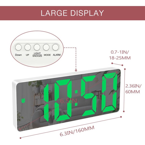 Digitalt vækkeur, sengeur med stemme- og berøringsaktivering, batteri/USB-drevet digitalt ur med stort LED-display, snooze-funktion