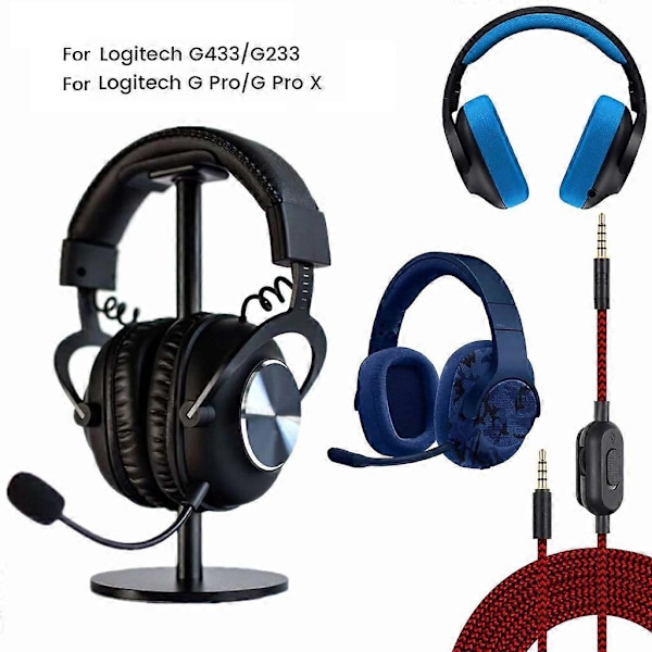 Ersättningssladd för GPRO X G233 G433 Hörlurar Flätad Ljudkabel Black