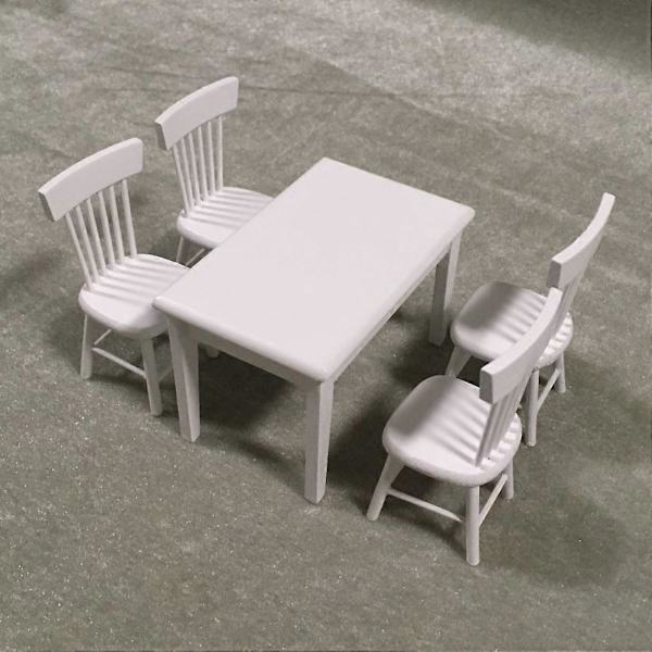 5 st/set 1:12 Mini Dockhusmöbler Trämatbord Stolsset Fickleksak White