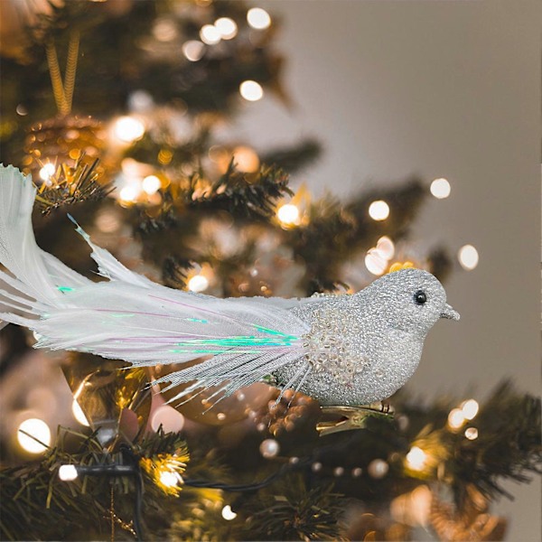 Glitter Fjer Fuglepynt Funklende Design med Clips Juletræspynt Festlig Charme til Hjemmet Pink