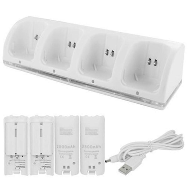 Vit Wii Fjärrkontroll Laddare, 4 I 1 Wii Laddningsdockningsstation Med 4 St 2800Mah Uppladdningsbara Batterier För Wii/Wii U-Kontroll - Svart