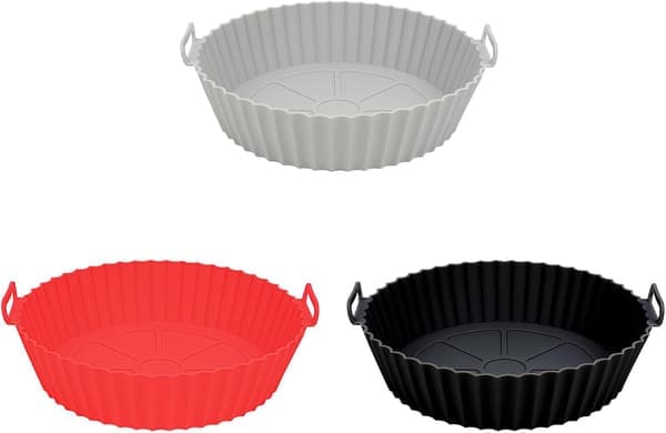 3-delt silikon airfryer-sett, gjenbrukbart, matvaregodkjent materiale, bake-/stekebrett