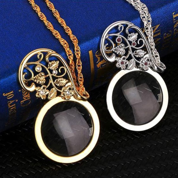 Förstoringsglas Läsglas Hänge Smycken Optisk Förstoringsglas med Kedja Halsband Hals Glas Bärbar Monokel Gold