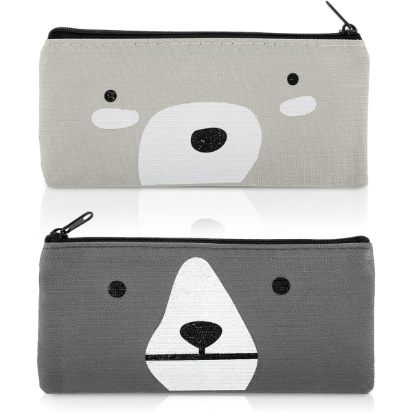 Söt pennfodral i canvas, 2 stycken tecknade pennfodral Kawaii pennhållare pennfodral dragkedja brevpappersväska sminkväska pop up kosmetika väska arrangör Light Grey+dark Gray