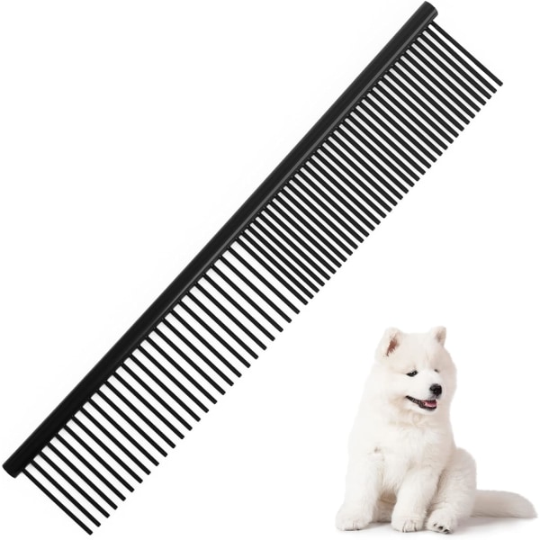 Koirakampa, ruostumattomasta teräksestä valmistettu lemmikkikampa Koiran hoitokampa, pyöristetyt hampaat Lemmikkien kammat pienille keskikokoisille ja suurille koirille ja kissoille 19 x 3,5 cm (musta)
