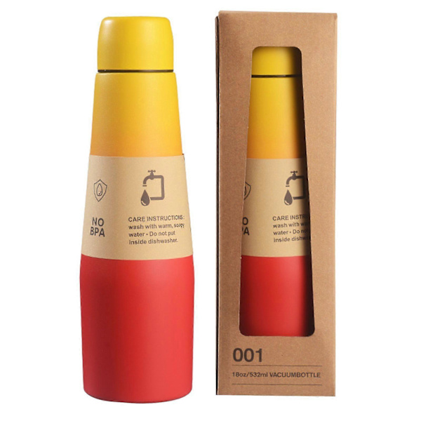 2025 NYHET Gradient 304 Rostfritt Stål Jump Cup Läcksäker Isolerad Vattenflaska 532 ml (18 OZ). Red yellow gradient