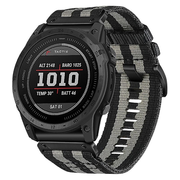 Nylon Canvas Hurtigutløsningsreim for Garmin Tactix 7 Pro / Fenix 7X / 6X Pro, 26 mm sportsklokkearmbånd Black    Grey