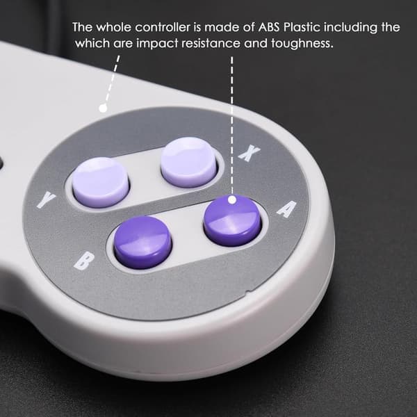 2-pak kablede SNES-spilcontrollere, SNES-controller fuldt kompatibel med original SNES/SFC - [Plug and Play] (grå/) Purple