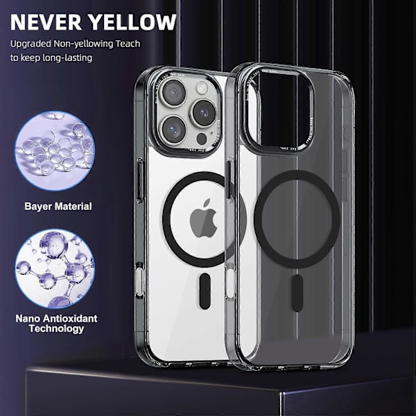 Cover til iPhone 16 Pro Max, kompatibel med MagSafe, TPU+PC Transparent Telefon Cover Black