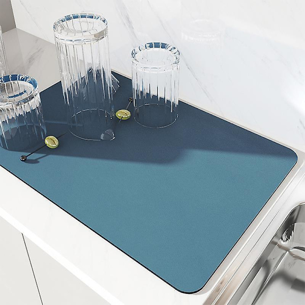 Avrenningsmatte, Superabsorberende Kjøkkenvask Avrenningsmatte, Hurtig Tørkende Oppvaskstativmatte, Antislipp Avrenningsmatte For Kjøkkenbenk Navy Blue 70*80cm