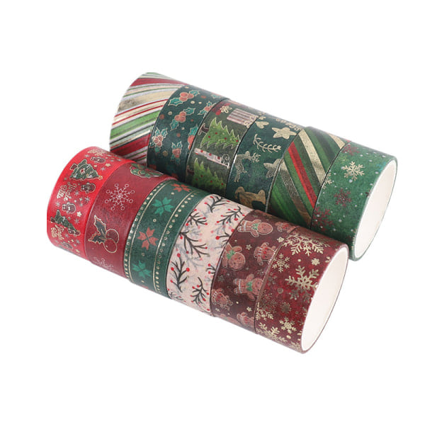 12 Rullar Jul Washi Tejp, Jul Guldfolie Washi Tejp, Dekorativ Maskeringstejp, Jul Washi Maskeringstejp