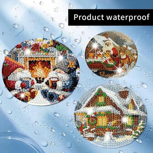 igoodom 8 stk. jule-diamond art coaster-sæt til voksne, DIY-håndværkssæt 8 Pcs Coaster(10cm Dia) MB414