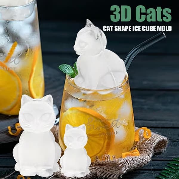 Isbakke med katteform - 3D katteformede forme til whisky bourbon, 4-hullers store sjove forme