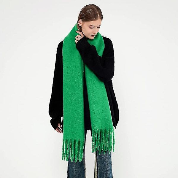 Stor Chunky Halsduk Färgglad Kashmirkänsla Överdimensionerad Halsduk Pläd Mjuk Stor Ull Sjal Tjock Vinter Varm Kvinnor Bright Green