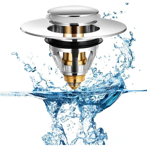 Universal Pop Up Avlopp Rostfritt Stål Sänka Plug Trycktyp Studsande Kärn Avloppsplugg Kök Badrum Sänka Universal 35 - 38mm