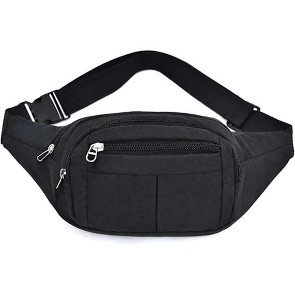 Waist Bag Black Belt Bag Waist Bag Waterproof 4 Zipper Pockets Outdoor Sports Hiking Jogging and Travel Gifts  (Black)