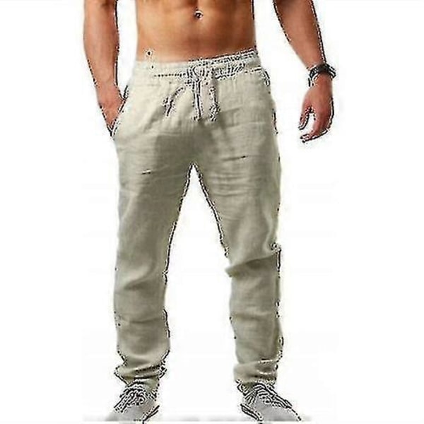 Herre Casual Bomuld Hør Løse Harem Bukser Strand Yoga Hippie Bukser 5XL Apricot Color