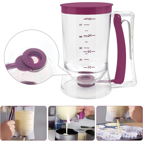 900 ml manuell smetdispenser, pannkakssmetdispenser, perfekt för muffins, pannkakor, ett viktigt verktyg för bakning i köket [lila]