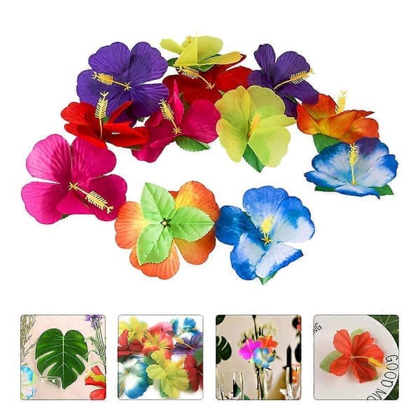 72 stk. simuleringsblomst Hawaii-dekorationer falske hibiscusblomsterpynt (tilfældig farve)