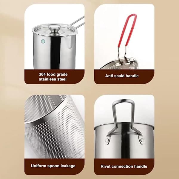 Friteuse - Liten frityrkoker - 1,3L - Liten frityrkoker - Rustfri stålkjele - Holdbar