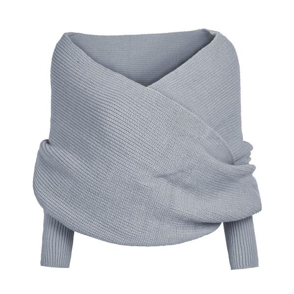 Dame Strikket Trøje Toppe Sjal Med Ærme Wrap Vinter Varmt Sjal Sjal LIGHT GREY