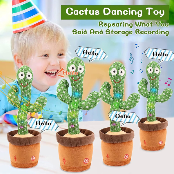 Puhuva kaktuslelu toista mitä sanot Baby lelu, tanssiva kaktusjäljitelmälelu LEDillä Englanninkielinen Sing Talk 15 sekunnin tallennin musiikkilelu