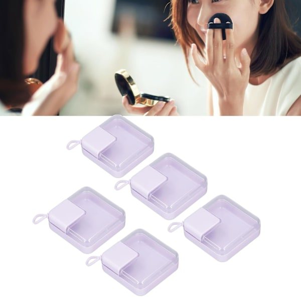 Puderpuff Reseväska, 5 st Sminkpuderpuff Förvaringslåda Transparent Lock Ansiktsmakeup Blender Puff Reseväska, Lila