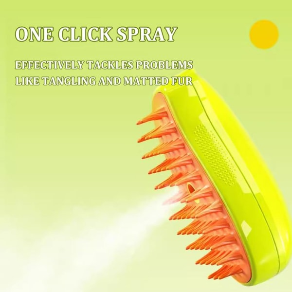 Steamy Cat Brush - 3-i-1 selvrensende massasjebørste - Oppladbar silikonbørste for kjæledyrhårfjerning (grønn)