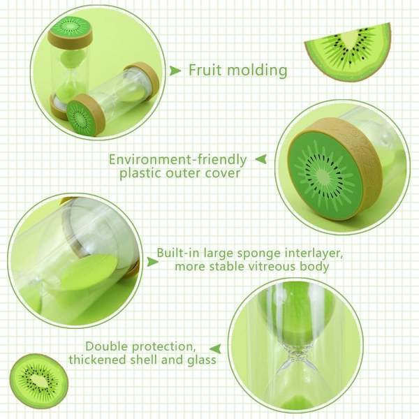 Fruktformad timglas sandtimer, säker färgglad tydlig sandglas med skyddande lockbas för hem, skrivbord, kök, matlagning, nedräkning Kiwi 30 min