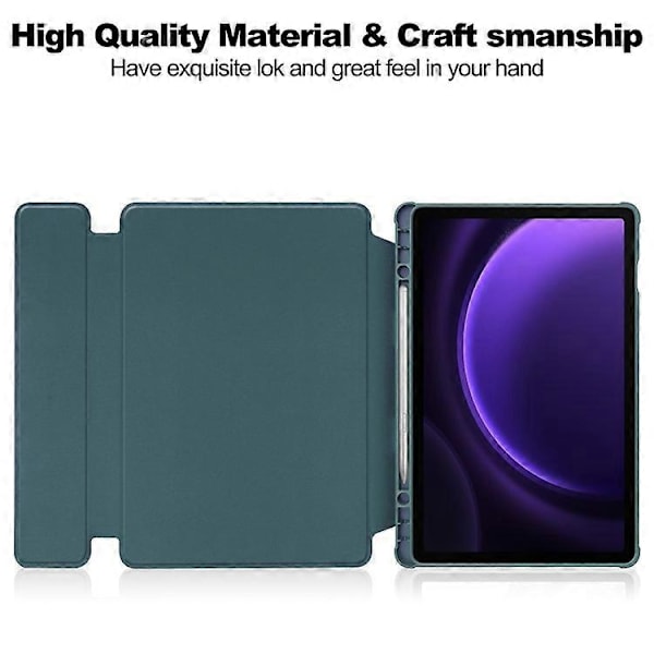 Kompatibelt Skal för Samsung Galaxy Tab S9 FE Läder+Akryl Roterande Ställskydd med Bluetooth-tangentbord DarkGreen