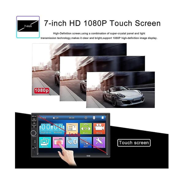 Universal 7 tommer 2 Din Bilradio Optager Afspiller Touch Screen Stereo Mp5 Bluetooth Multimedieafspiller