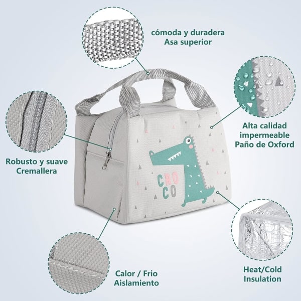 Tegneserie Lunsjpose Isolerte Gjenbrukbar Piknik Tote Bag Matpose Ispose for Barn Gutter Jenter Menn Kvinner green