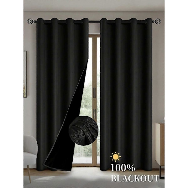 1 st Mörkläggningsgardiner med Belagd Isolerande Foder, Gardiner för Vardagsrum, Sovrum, Kök, Heminredning, Rumsdekoration black 100X200CM 1PCS&Grommet Top