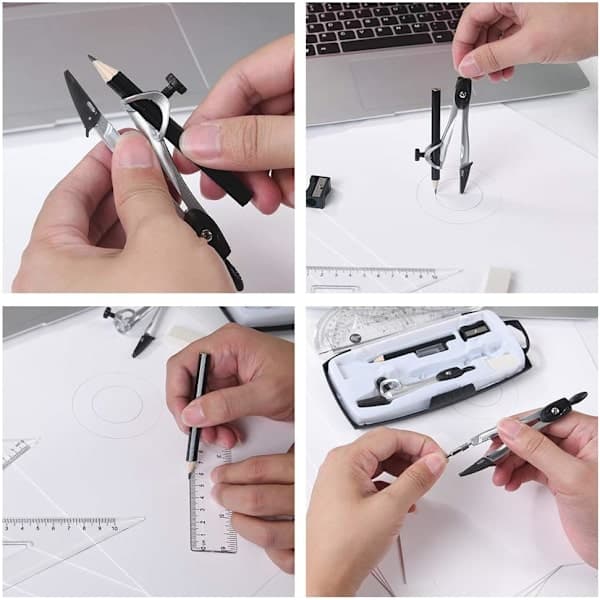 Geometrisæt, 10 dele Geometrisæt, Graddiskus Passer Pen Lineal Pen Blyantrefiller-FX-