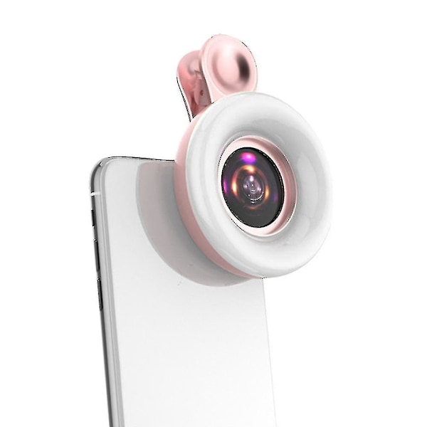 Universal Mobiltelefon 15x Makroobjektiv Fylllampa Selfie LED Ring Clip Blixtlampa Pink