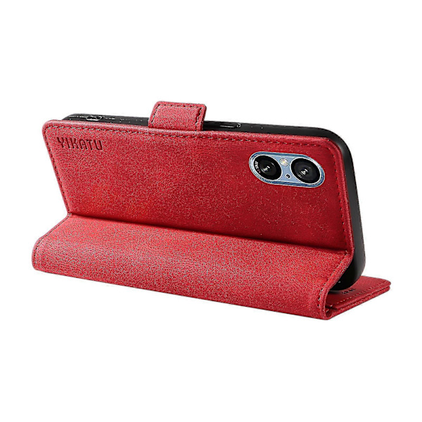 För Sony Xperia 5 V Läder Telefonfodral Vikbart Ställ Plånboksfodral Red