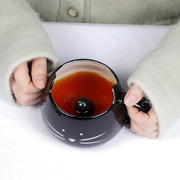 Sød Keramik Kat Kaffe Kop 12 Oz Katte Elskere Kitty Te Kopper Gaver Til Kvinder Piger Sort