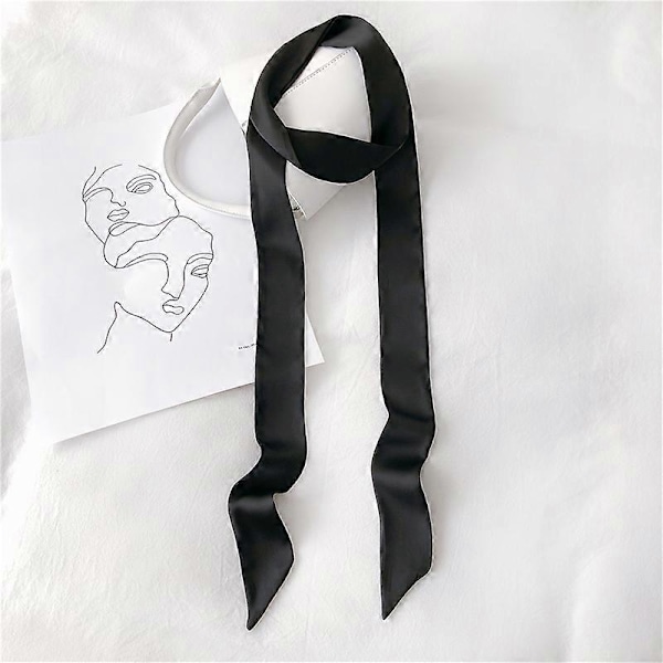 Smal Lång Damscarf 200x5cm Enfärgad Chiffong Silke Gummi Röd Slips Svart Väska Band Hårband Choker Streamer coffee