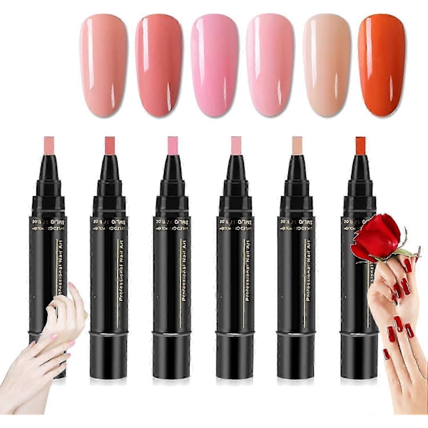 6 st nagellackspennor, 36 färger nagellack gelpenna 5ml, 3 i 1 gel nagellackspenna, blötläggning UV LED nagellack nagelverktyg för kvinnor B