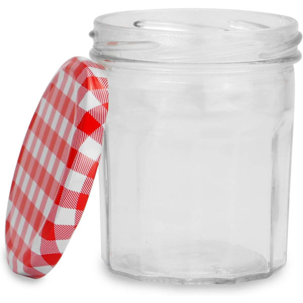 Glas syltetøjsglas | Sæt med 12 | Bred mund 380 ml glasbeholderkrukker lufttætte sylteglas | Hjemmelavet syltetøj, marmelade og chutneykrukke