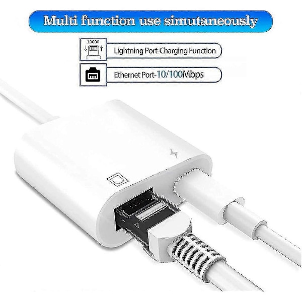 Lightning till Ethernet-adapter, [kompatibel med Apple Mfi-certifierad] 2 i 1 Rj45 Ethernet Lan-nätverksadapter med laddningsport, Plug and Play