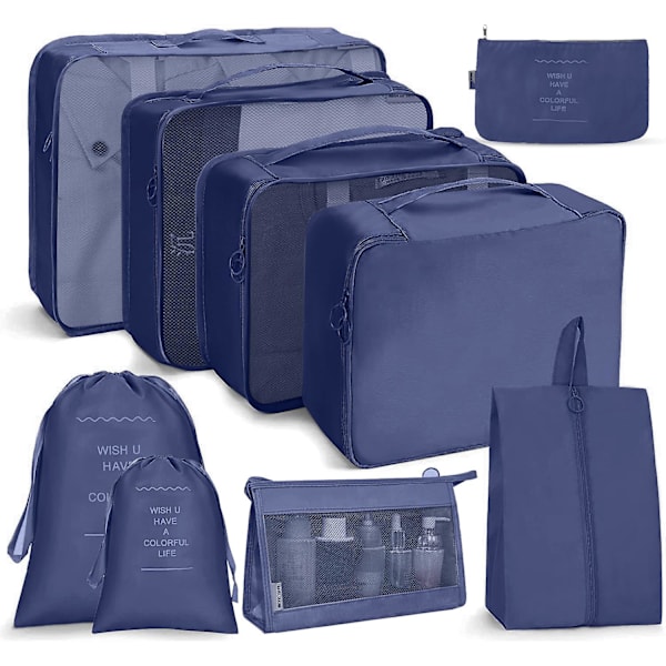 8 stk. Rejseorganisatorposer, Bagagepakkeposer med Sko Opbevaringsposer, Mesh Makeupposer navy blue