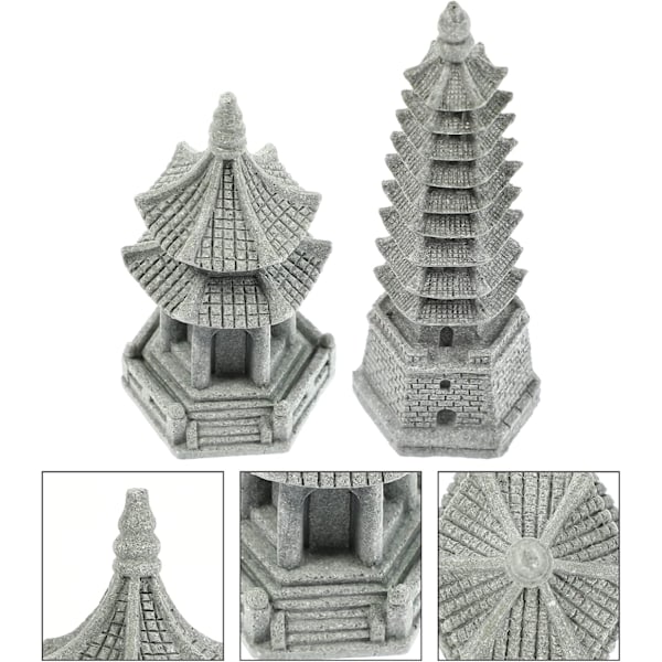 2 stk. Mini Pagode Statue Zen Miniature Pagode Hexagon Figurine DIY Mikro Landskab Fe Hjemmehave Dukkehus Ornamenter