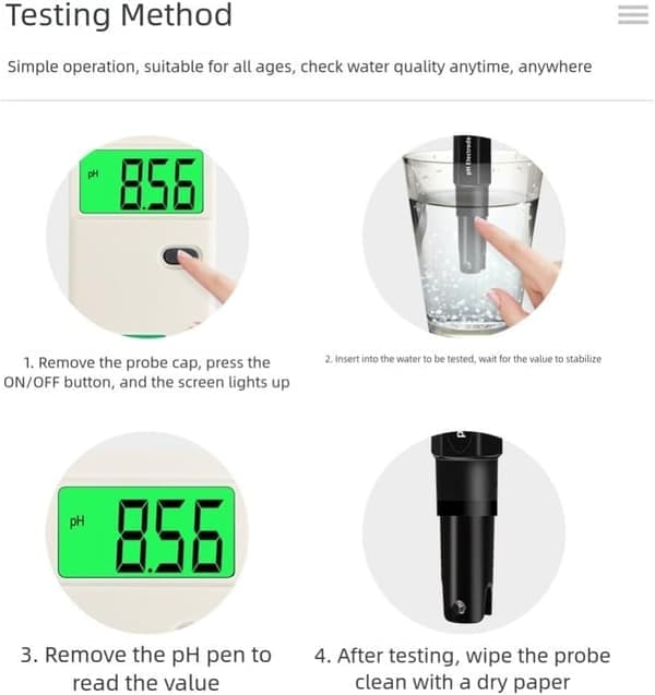 Digital pH-måler med baggrundsbelyst display og udskiftelige elektroder til vand, hydroponics, akvarier og pools