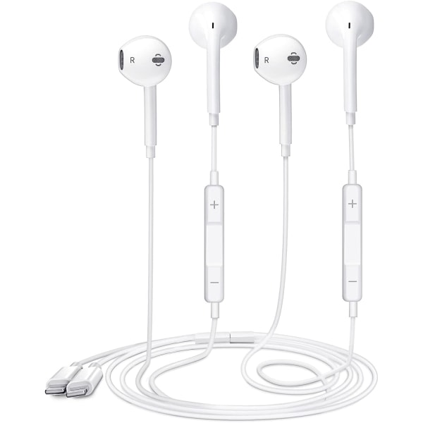 2-pakke - Apple Earbuds med Lightning-stik [Apple MFi Certified] iPhone-hovedtelefoner (indbygget mikrofon og lydstyrkekontrol) Støjreducerende headp