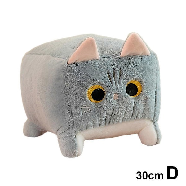 Söt Fyrkantig Plush Katt Leksak Fluffig Svart Katt Kudde Fylld Djur Plush Dock Gray 30cm