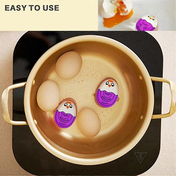 Egg Timer for Koking Egg - Myk, Hardkokt, Fargeendring, Sikker (Lilla - 3 Pakker)
